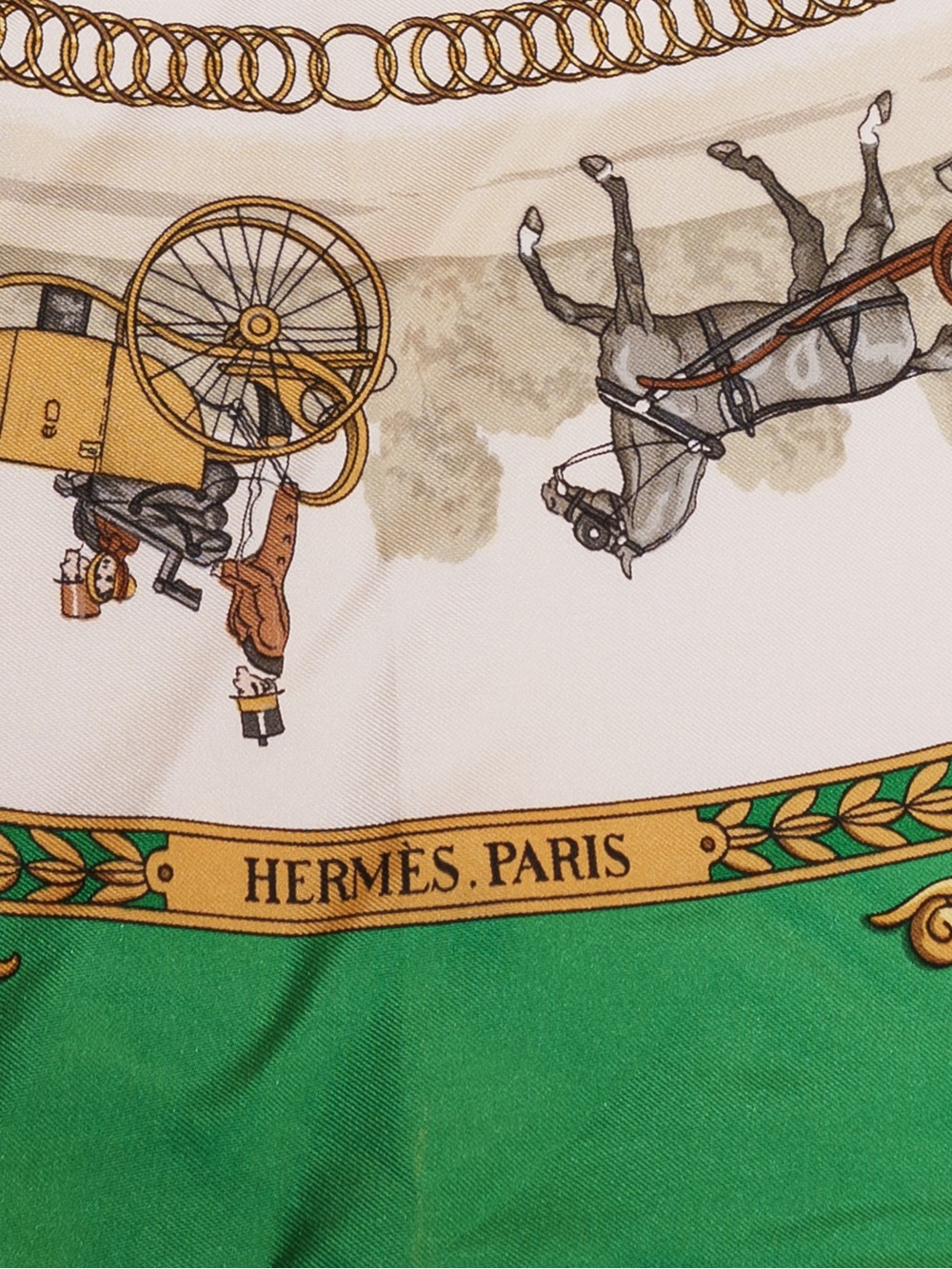 Hermès La Promenade de Longchamps Silk Twill Scarf Carré 90 Green Horse Racing M - Picture 3 of 6